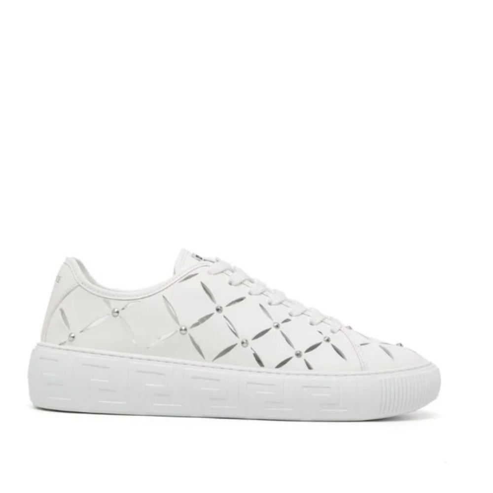 White Genuine Leather Versace Perforated Laser Cut Leather Sneakers Size 44
